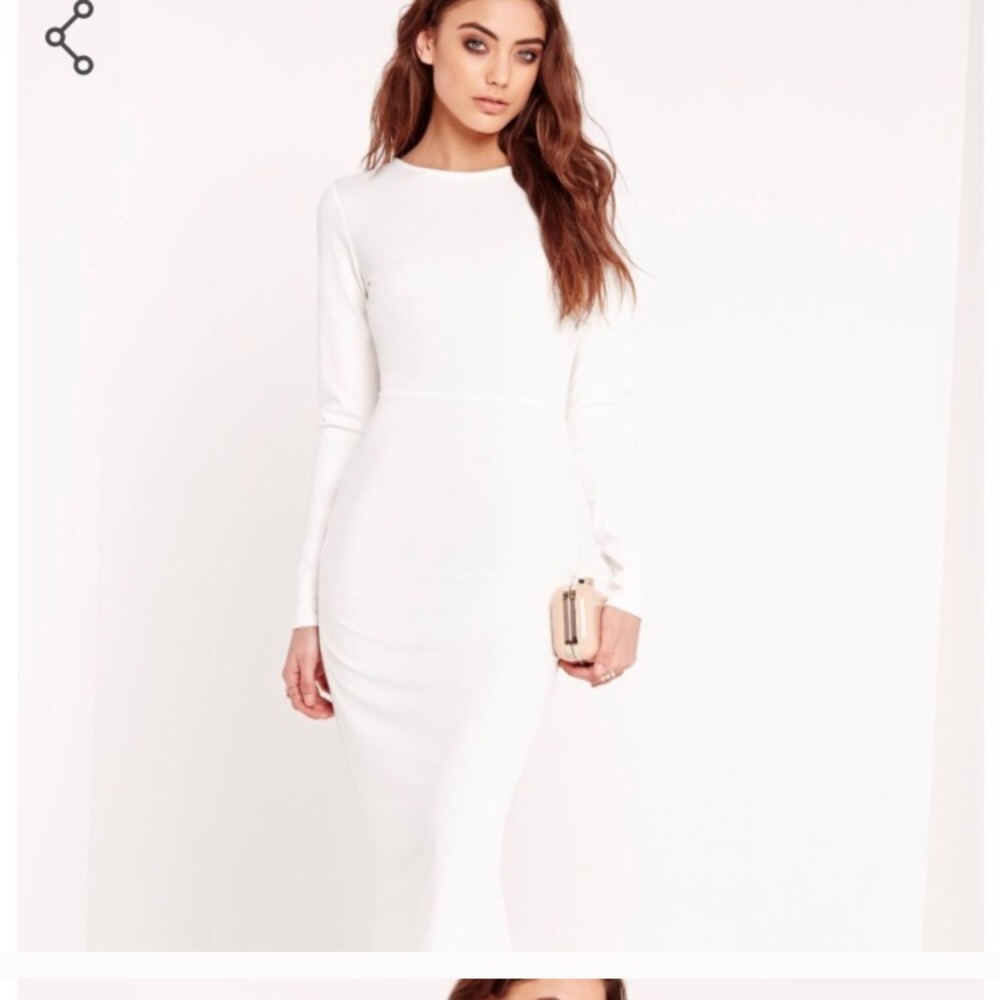 Missguided White long sleeve open back maxi dress